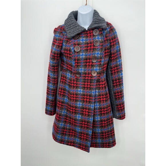 Free People Jackets & Blazers - FREE PEOPLE MULTICOLOR PLAIDS WOOL‎ PEA COAT SIZE 4 Good condition pocket